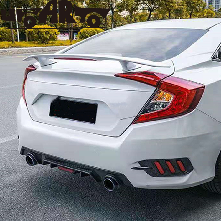 HAOSHENG GT Plane Type ABS Rear Trunk Spoiler With Lamp Honda 10th Civic 2016-2020